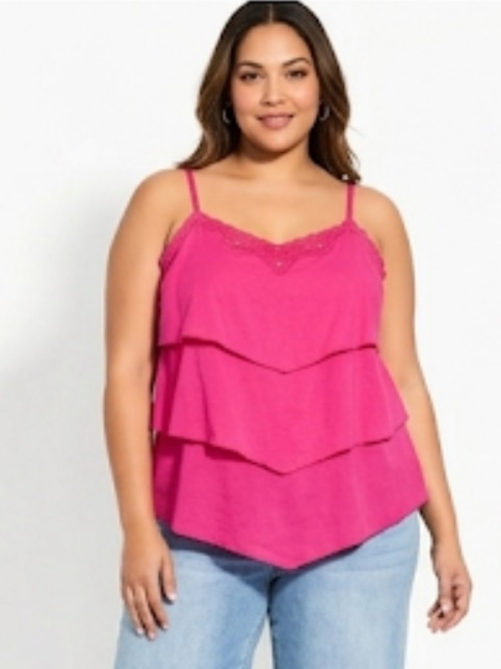 Lane Bryant pink embroidered dazzling adjustable straps ruffle tank top 14/16